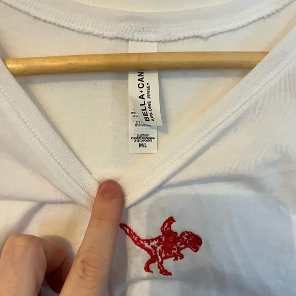 White Crop Top with Red Cowboy Riding Dinosaur Embroidery - Picture 3 of 3